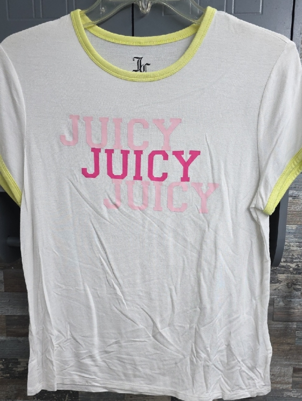 Juicy Couture White Tee with Pink Logo and Lime Trim